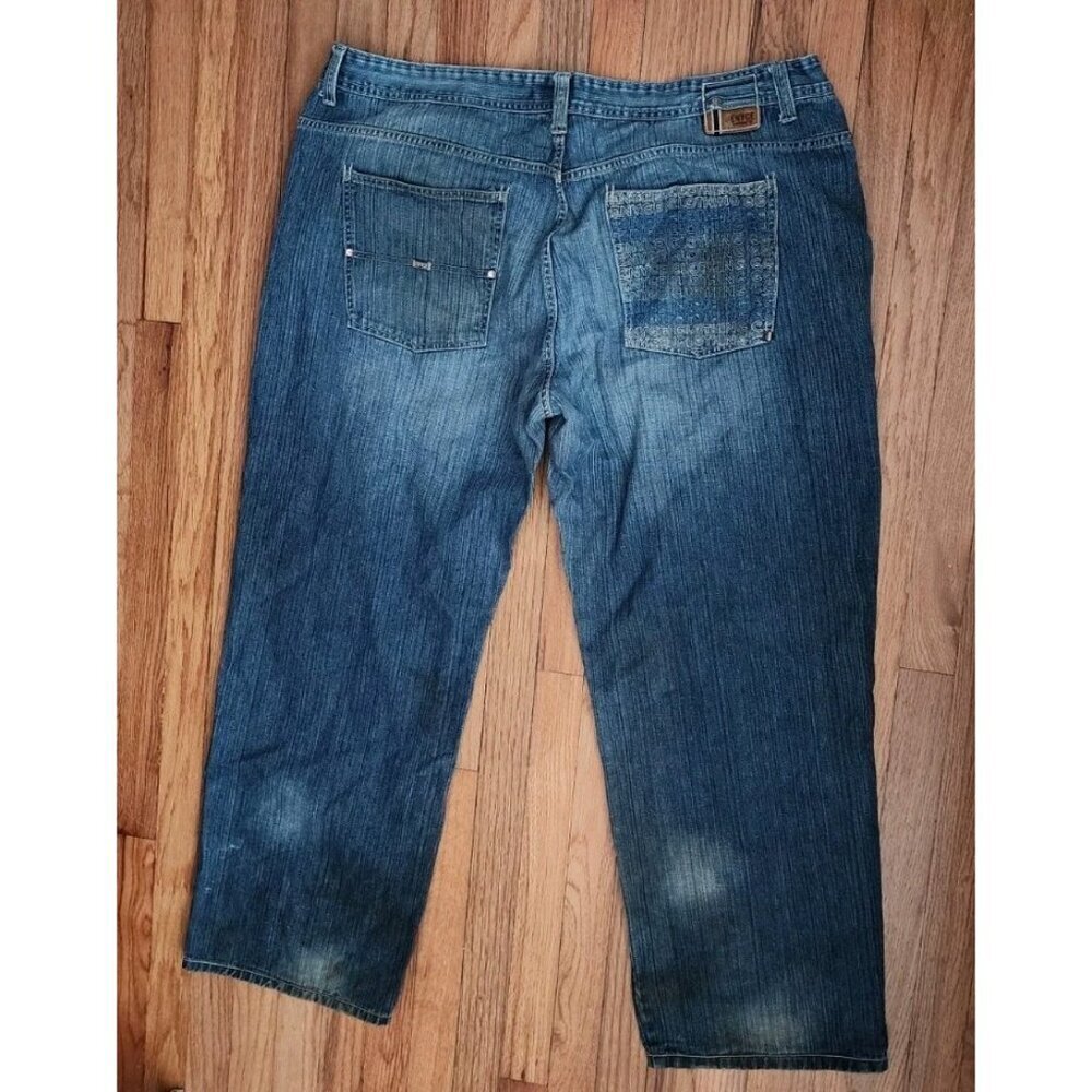 Vintage Y2K Enyce Jeans Wide Leg Baggy Hip Hop 44 x 32 Embroidered Blue Denim - Picture 15 of 16